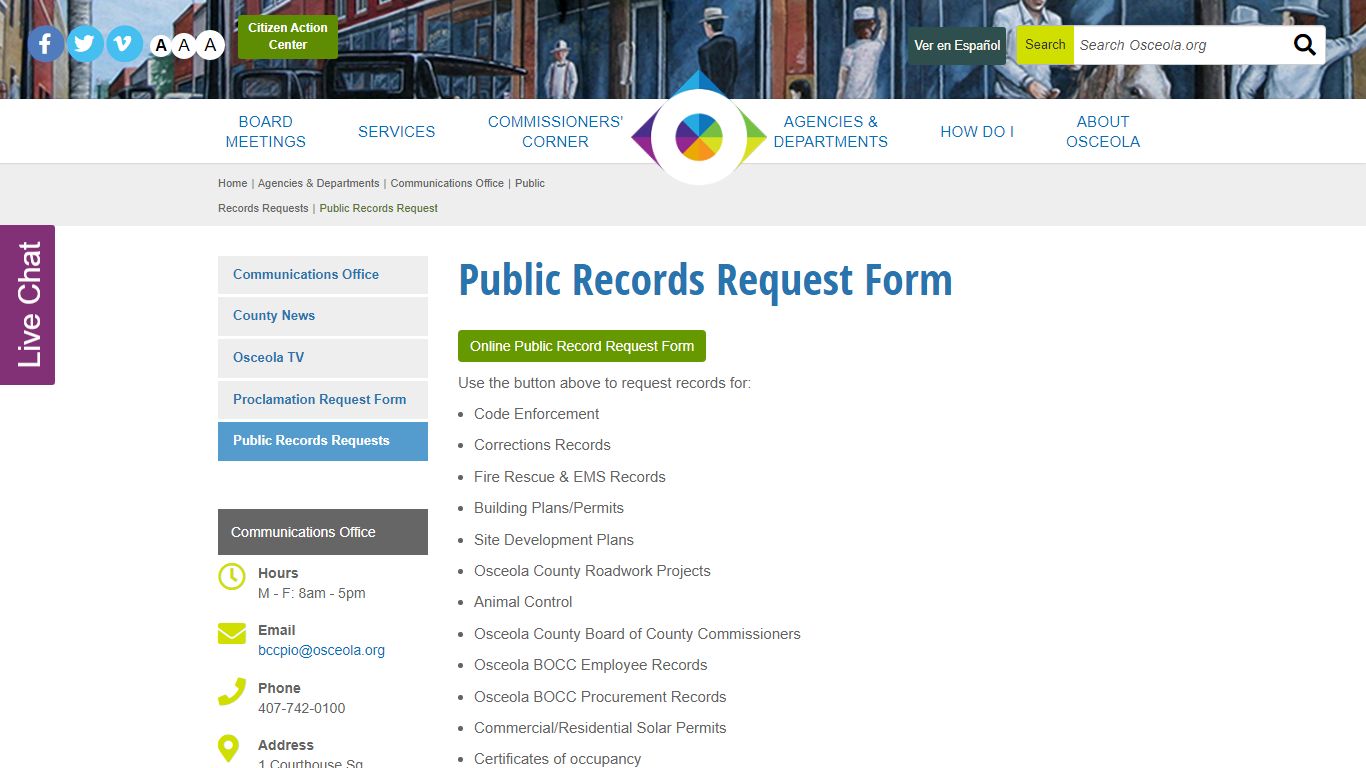 Public Records Request Form - Osceola County, Florida